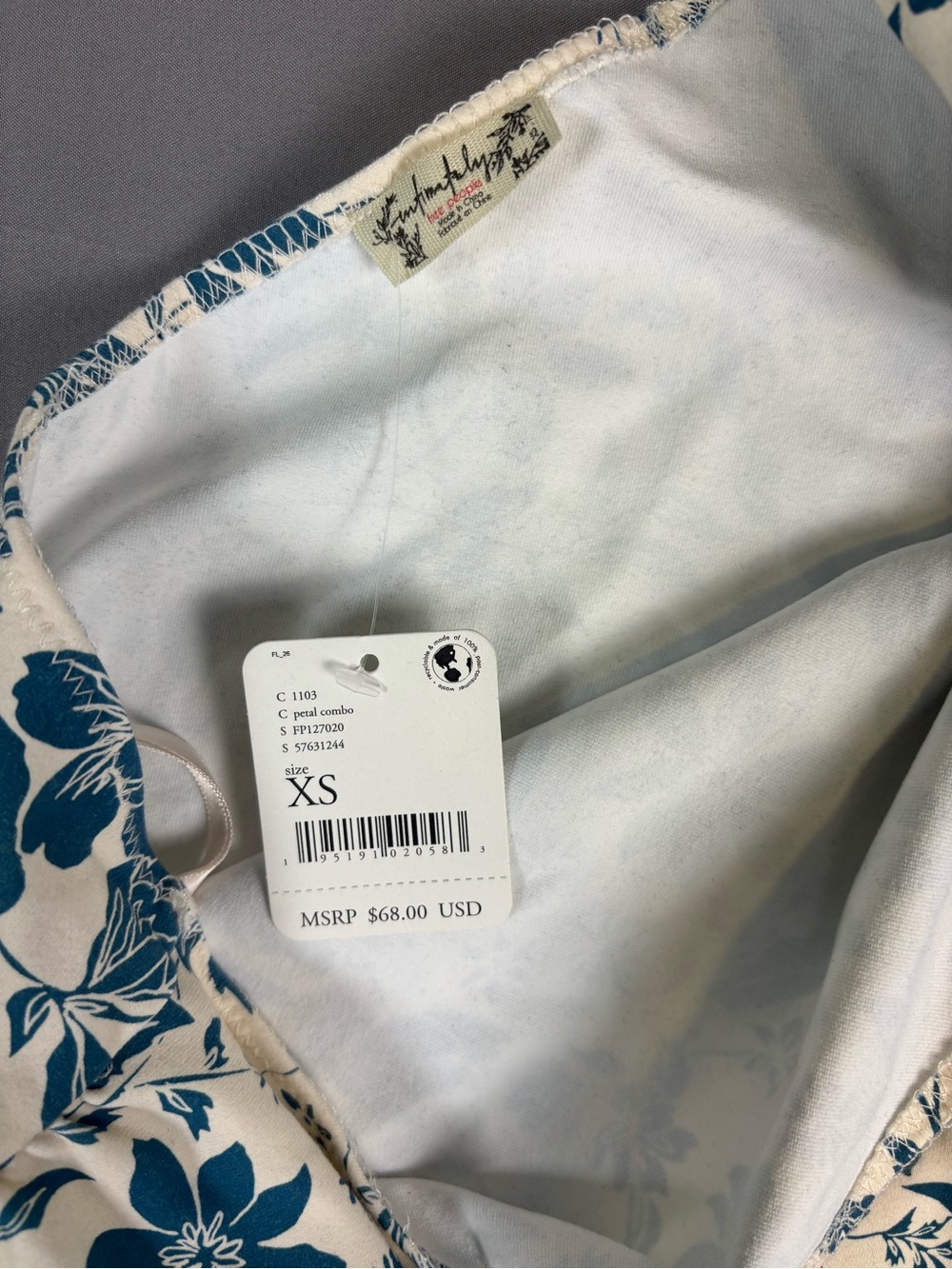 Free People Intimately Puff Sleeve One Sleeve Blue and White Floral Bodysuit XS - Picture 5 of 12
